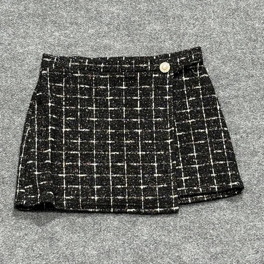 Sincerely Jules Skirt Womens Medium Black White Tweed Plaid Mini Lurex Shimmer